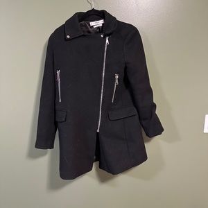 Like NEW Mango Peacoat Overcoat black jacket zipper size Small S